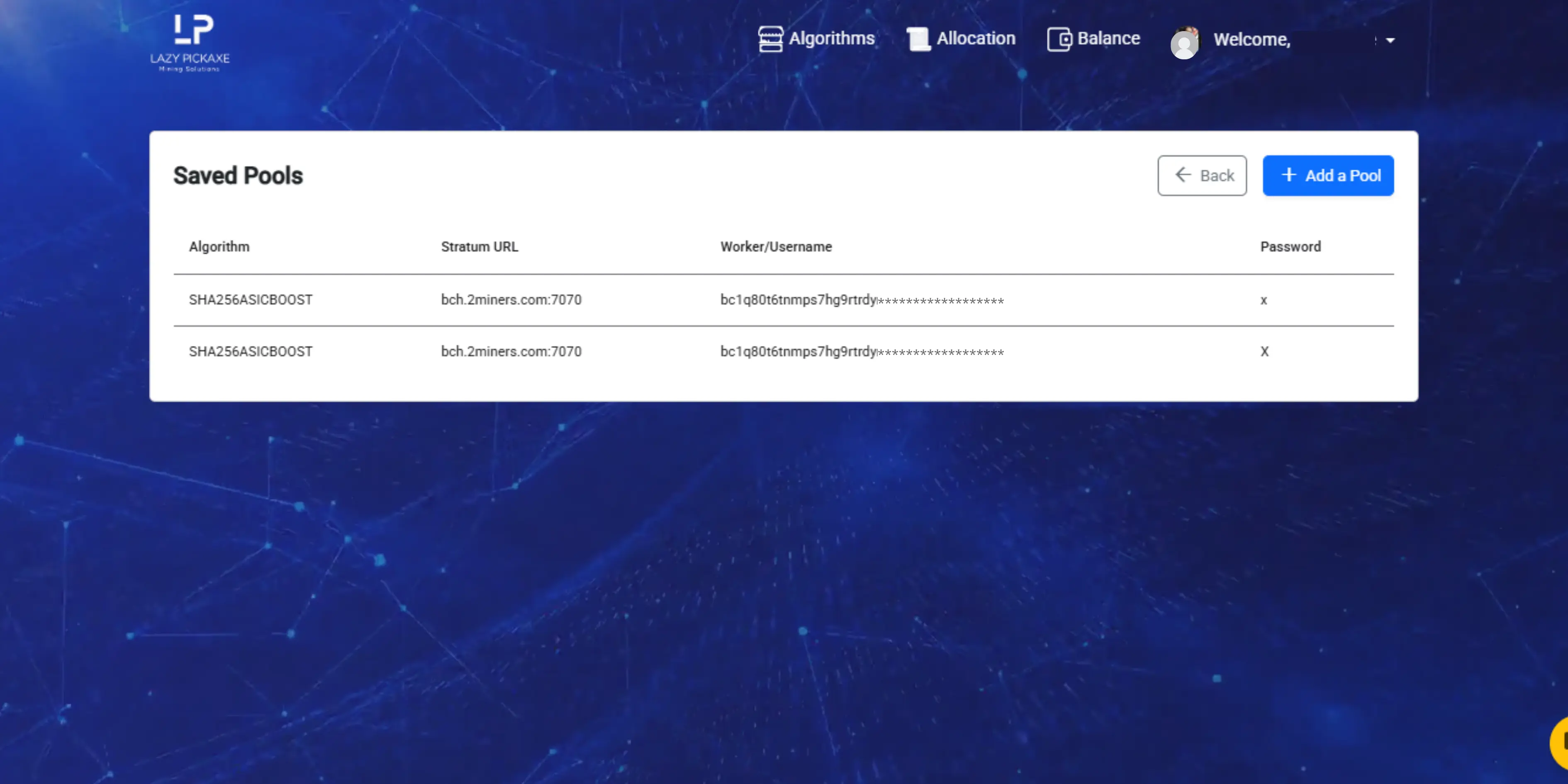 Click configure pool